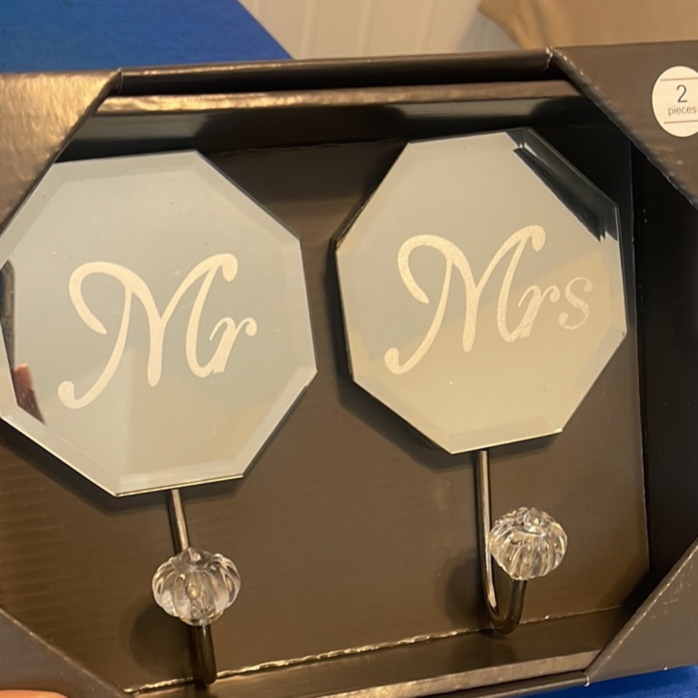 Mr and Mrs Decorative Wall Hooks - Mirrored Crystal Accent
